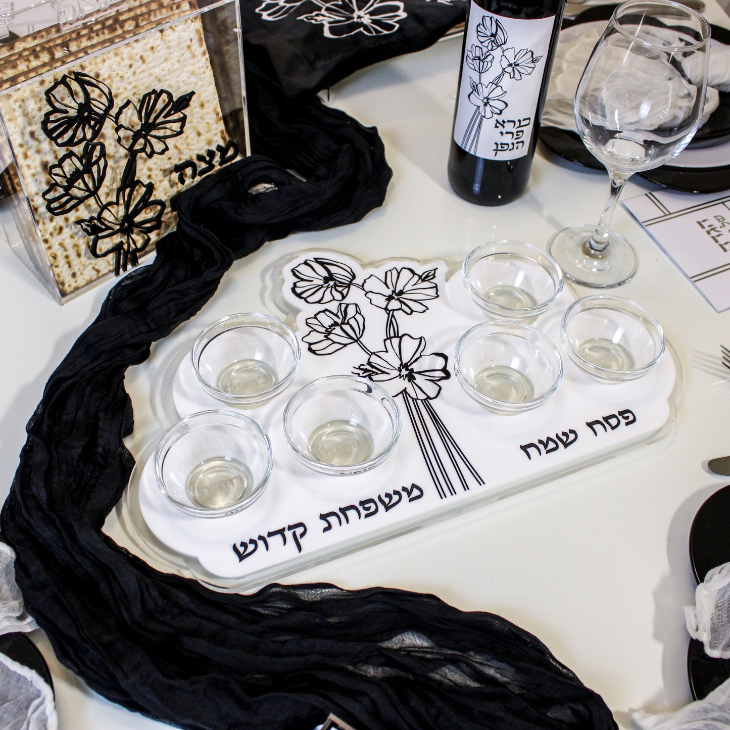 Personalized Flower Seder Plate (Rectangular Design)