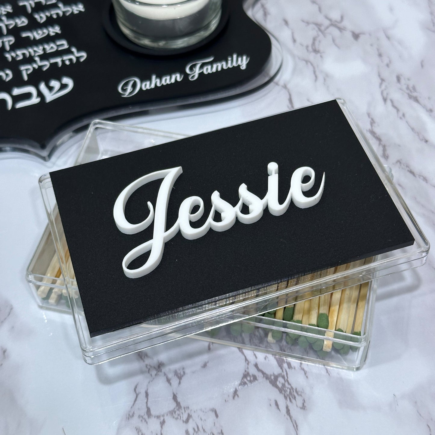 Personalized Black Matte Shabbat Candle Set