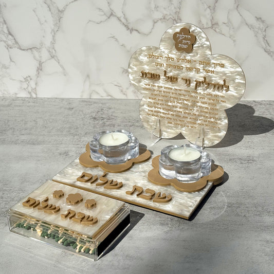 Acrylic Flower Shabbat Candle Holder Set with Matches