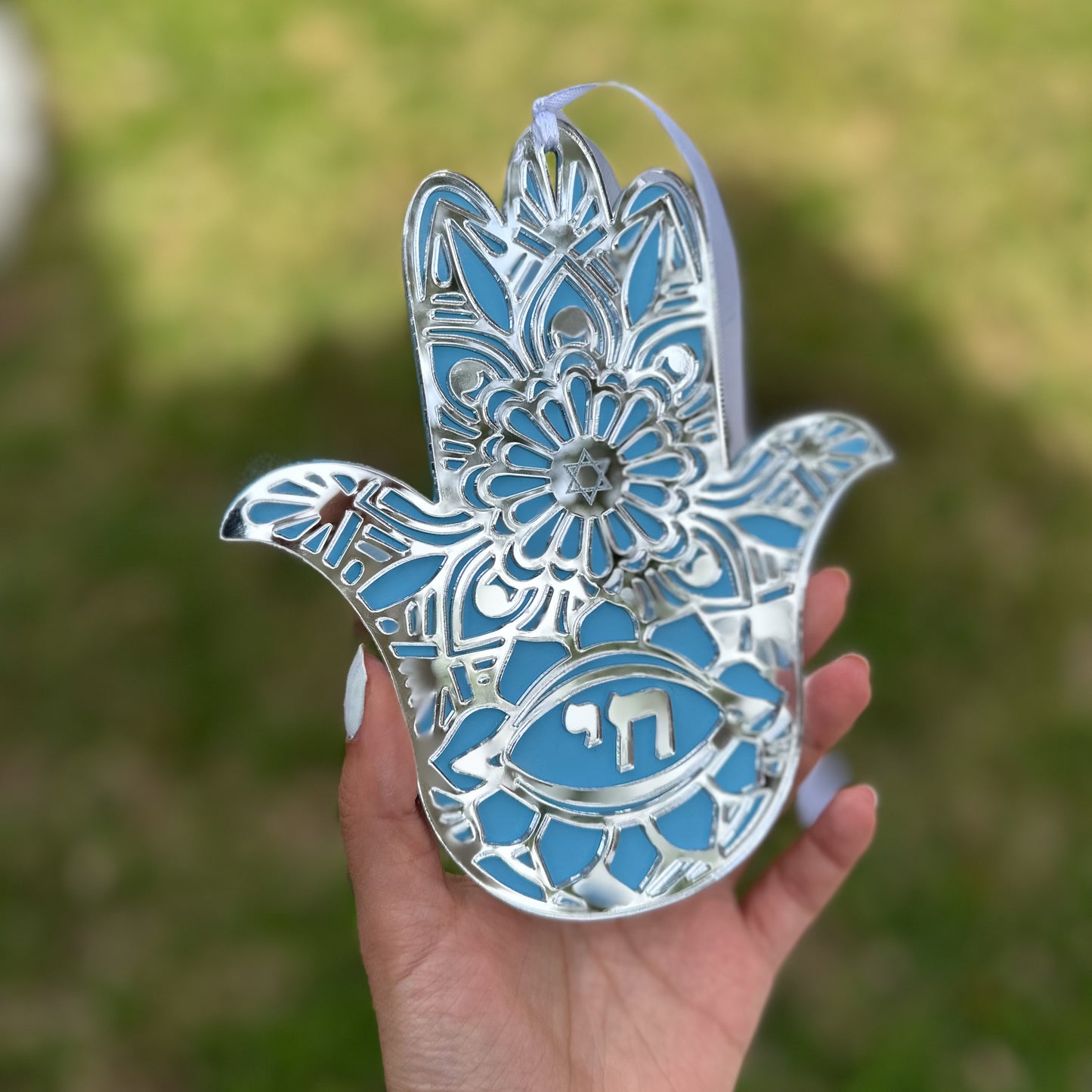 Blue/Silver Hanging Chai Hamsa