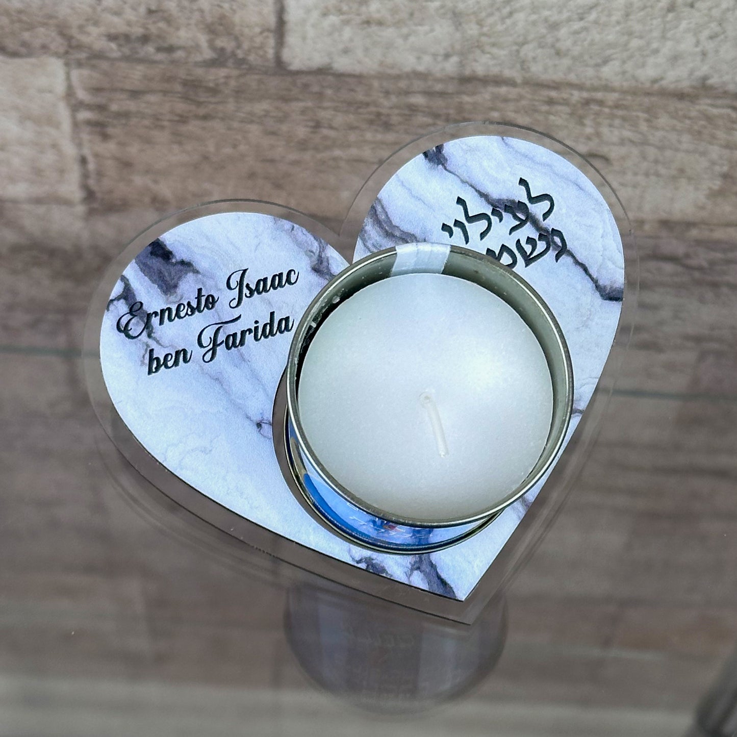 Personalized Ner Neshama Holder (Heart)