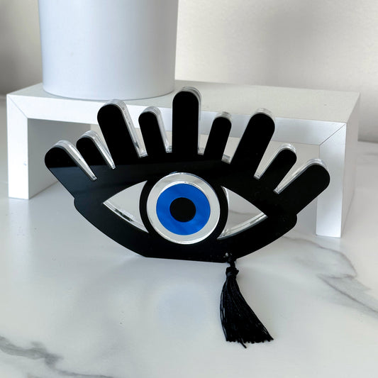 Acrylic Evil Eye Sculpture Black Blue