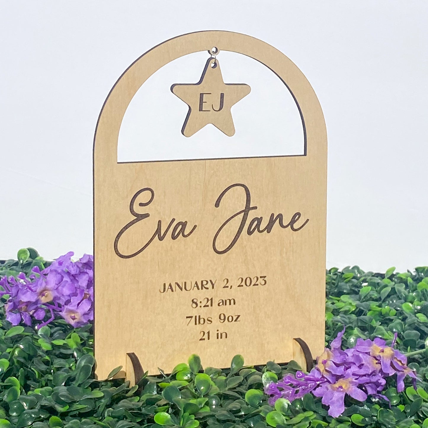 Personalized Wooden Baby Sign with Birth Stats (Standing)