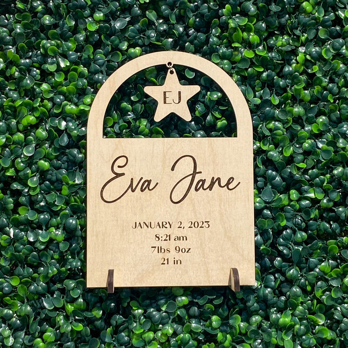 Personalized Wooden Baby Sign with Birth Stats (Standing)