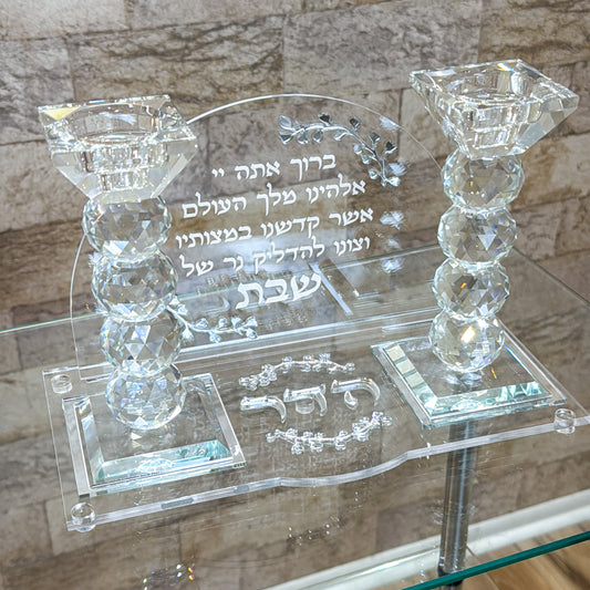 Personalized Shabbat Candles with Crystal Holders