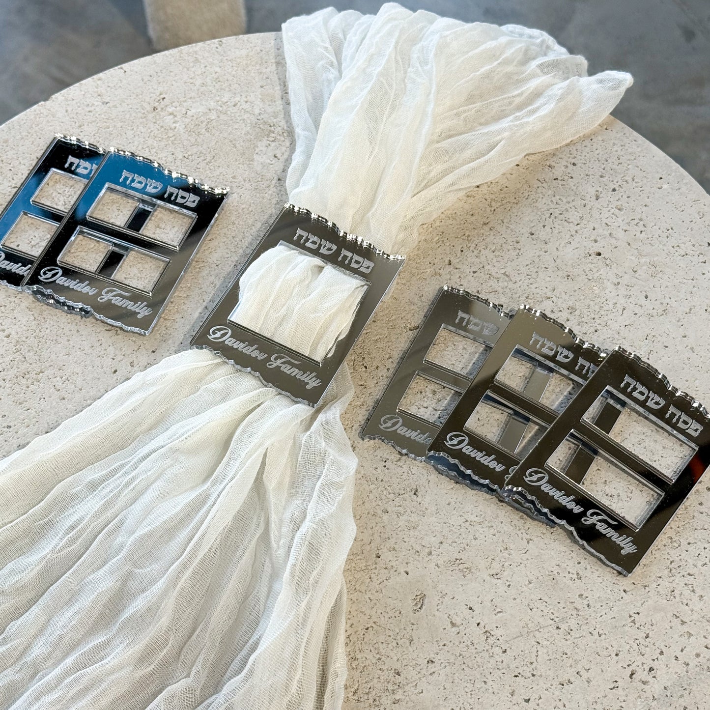 Personalized Matzah-Edge Napkin Rings (Silver)