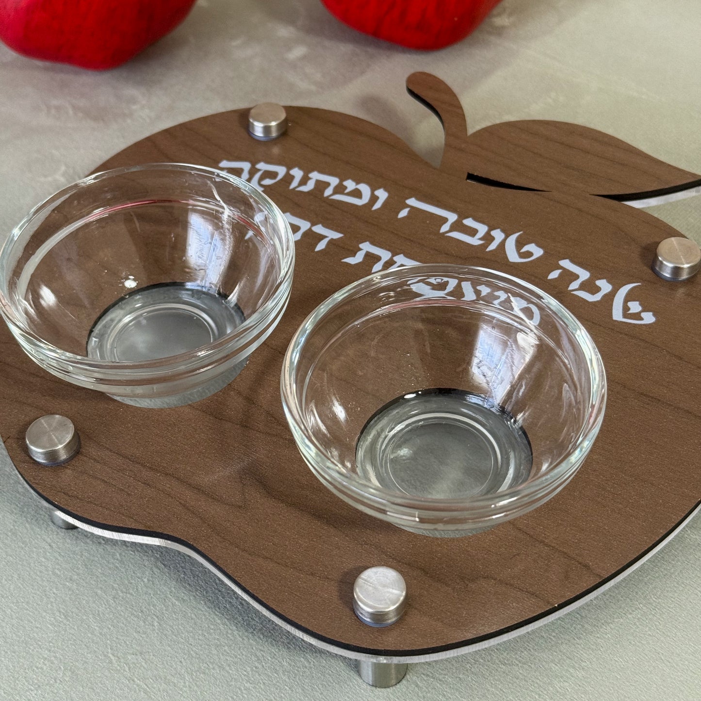 Personalized Apple & Honey Dish – Walnut Wood