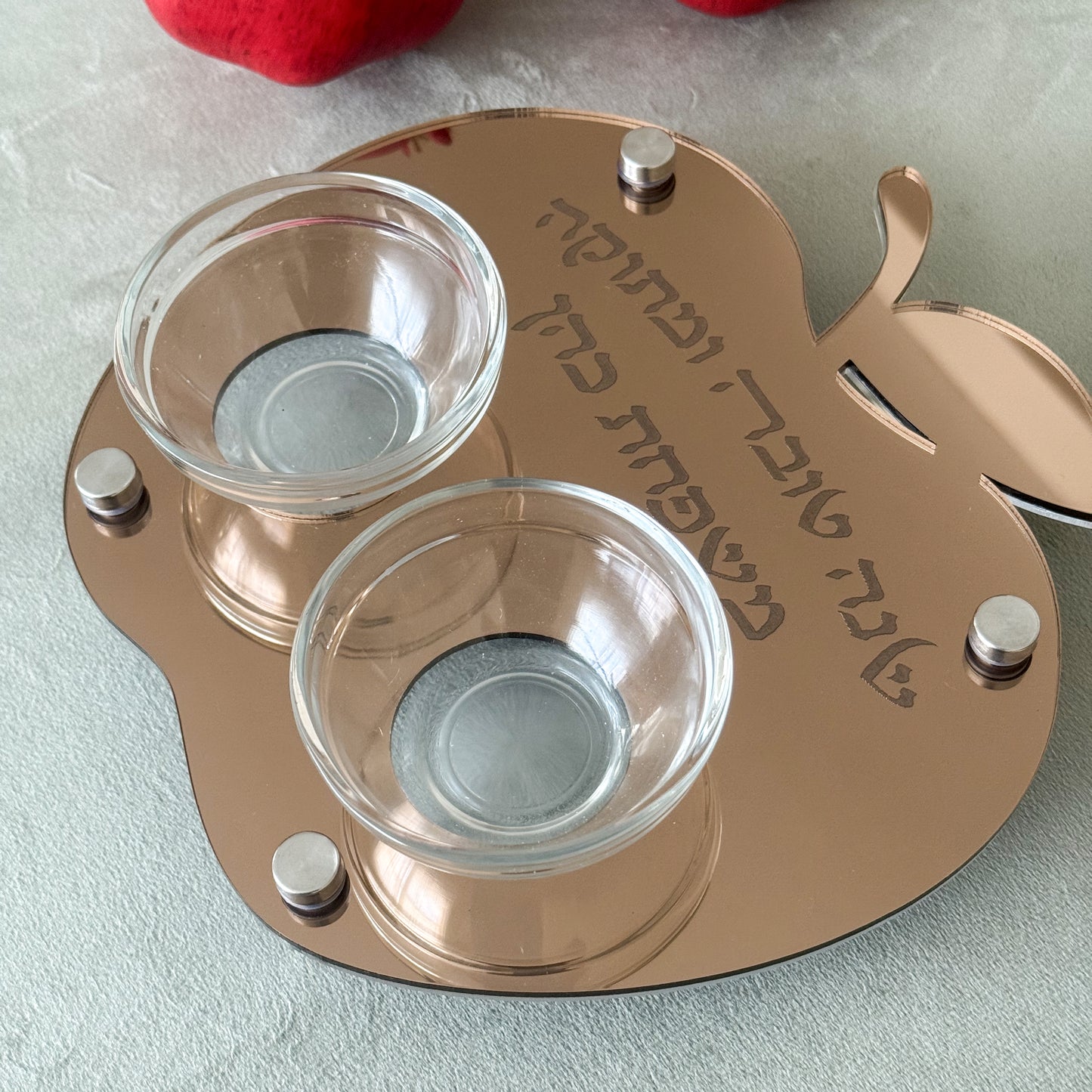 Personalized Apple & Honey Dish – Bronze Mirror Acrylic