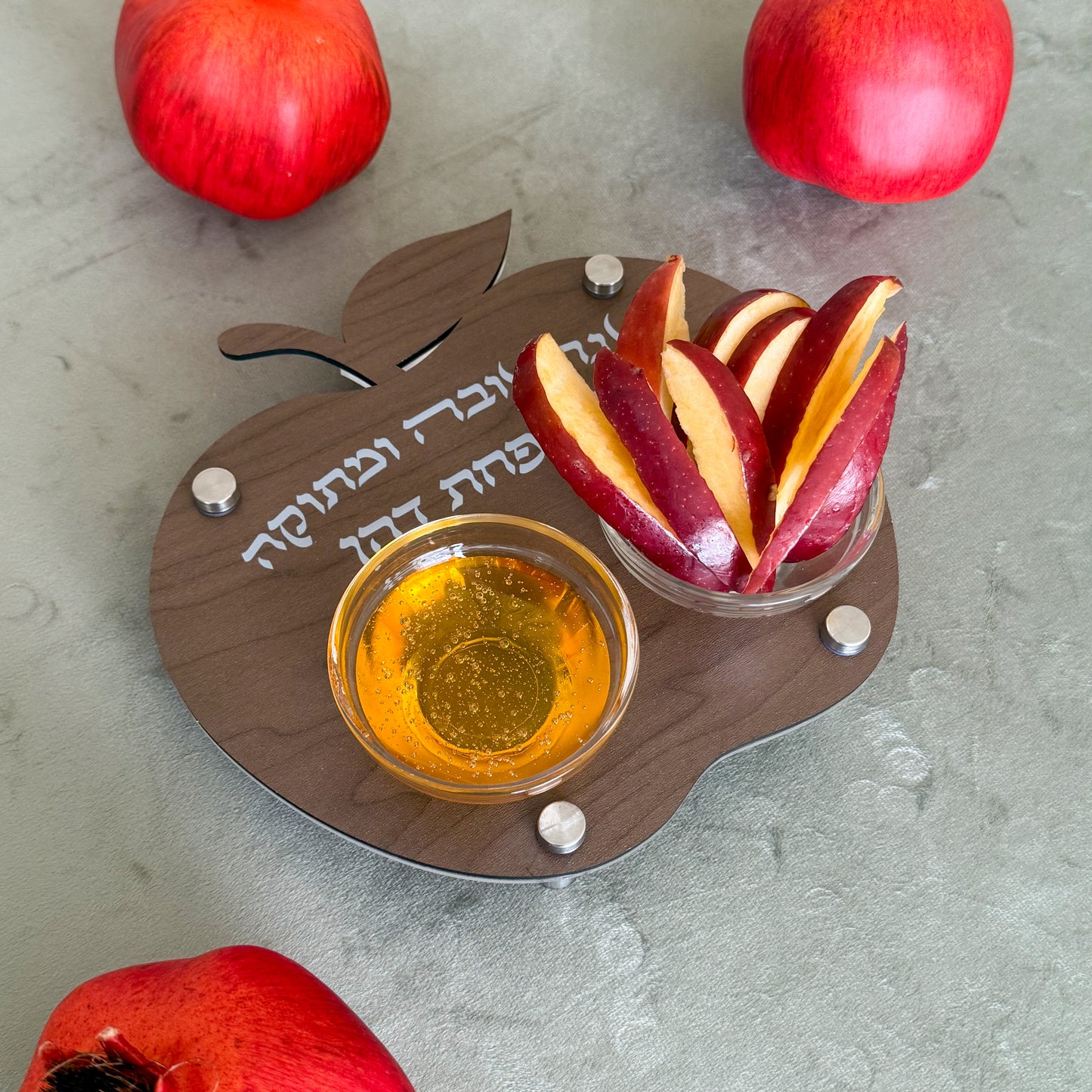 Personalized Apple & Honey Dish – Walnut Wood