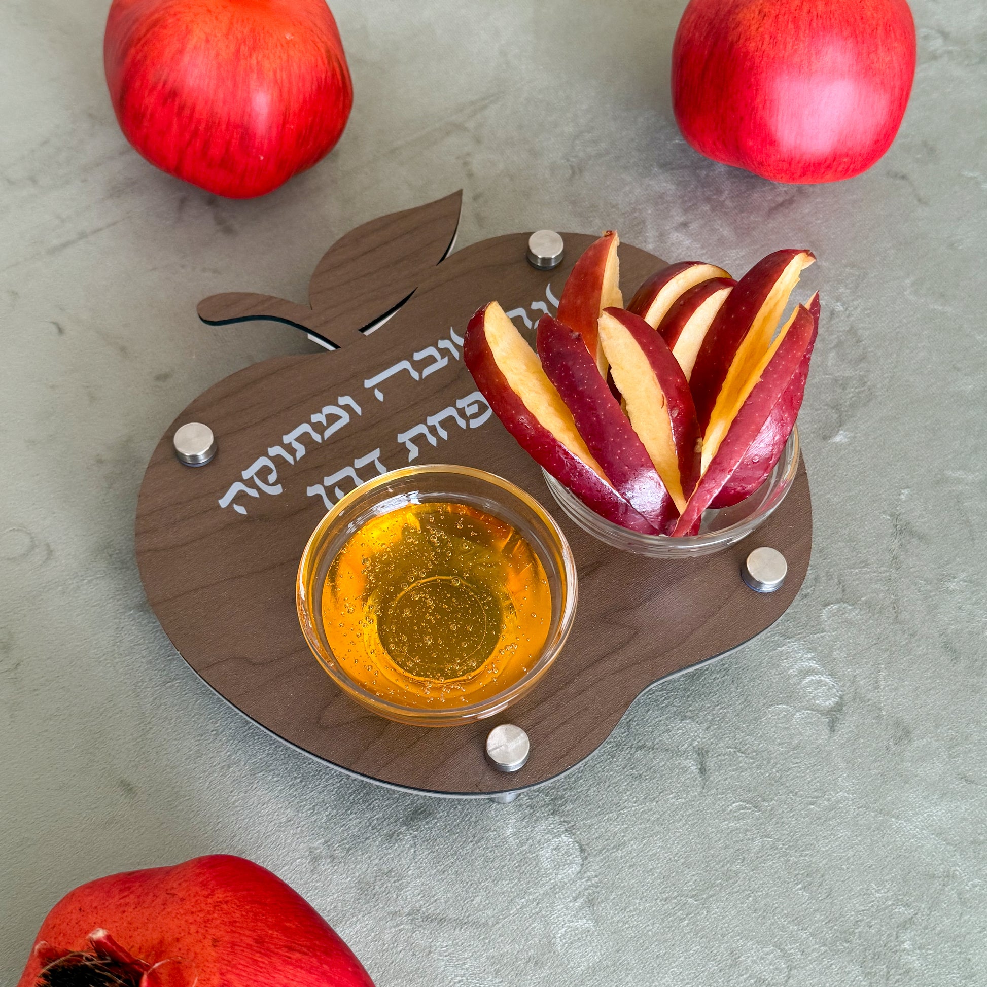 Personalized Apple & Honey Dish – Walnut Wood