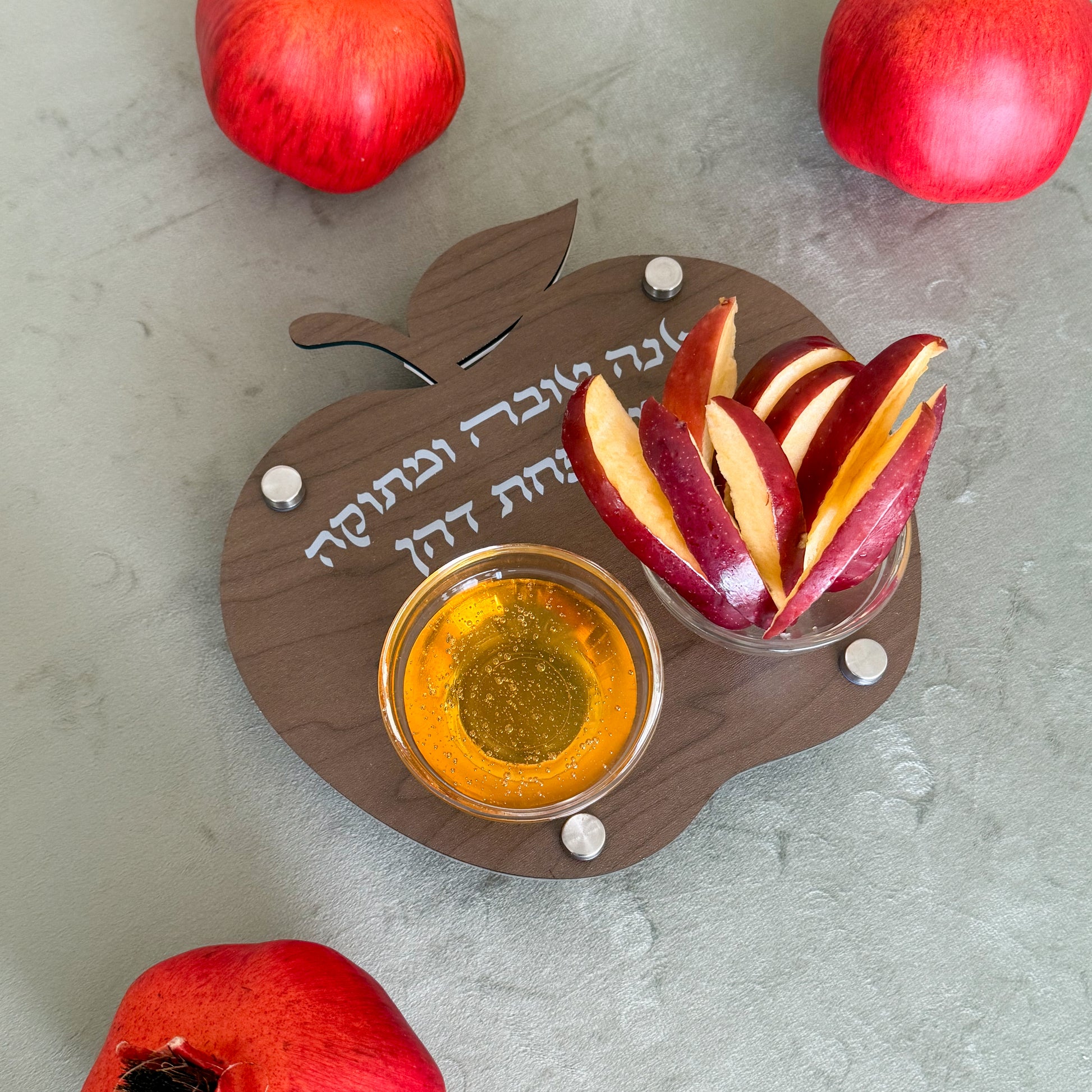 Personalized Apple & Honey Dish – Walnut Wood
