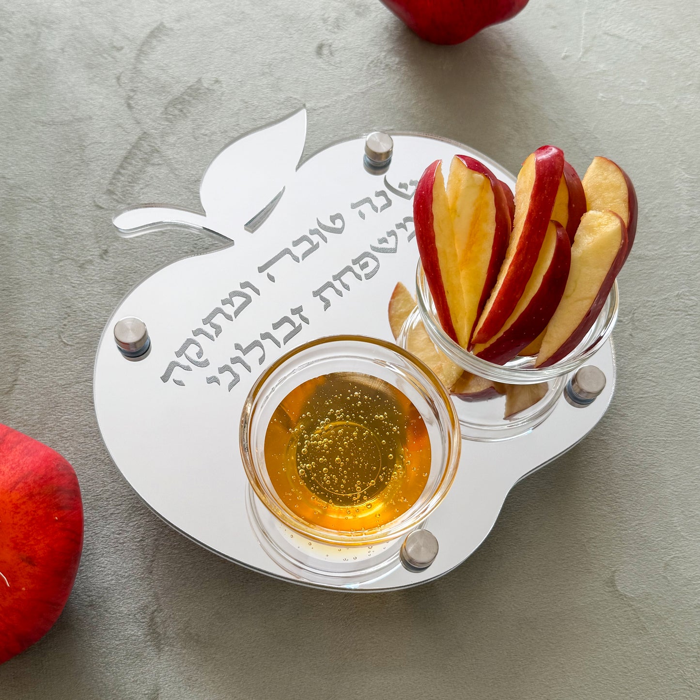 Personalized Apple & Honey Dish –Silver Mirror Acrylic
