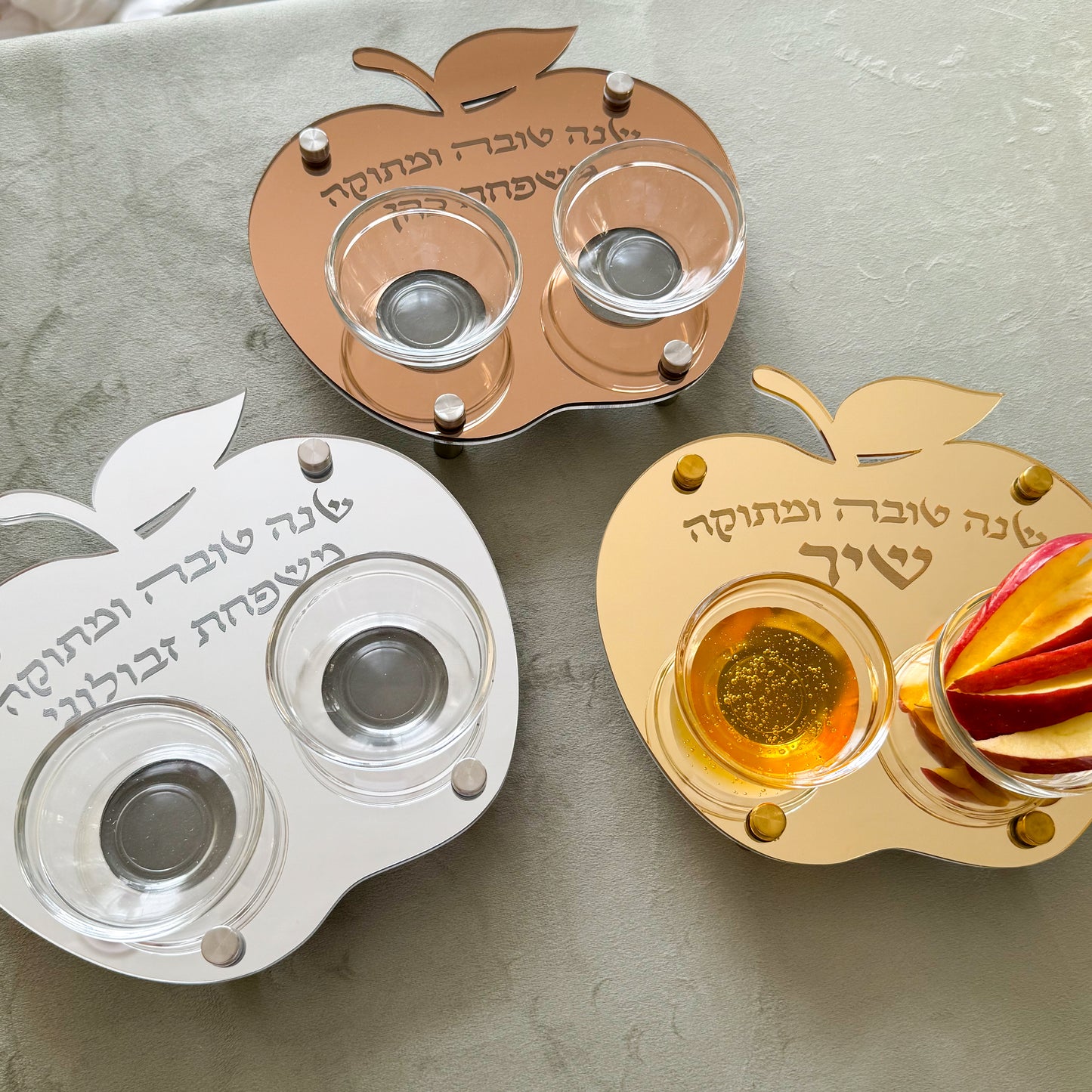 Personalized Apple & Honey Dish –Silver Mirror Acrylic