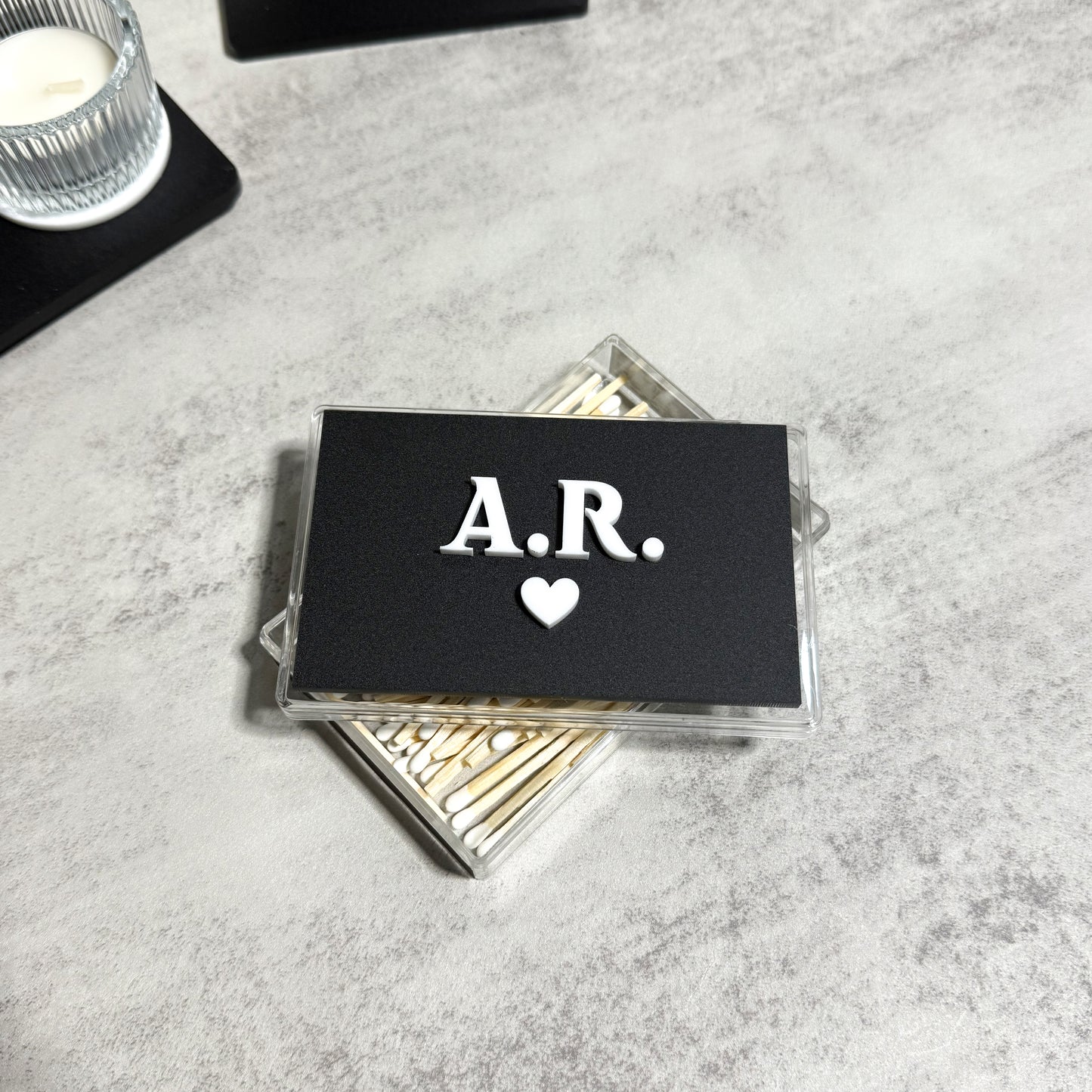 Personalized Black Matte Hamsa Shabbat Candle Holder & Matches Box