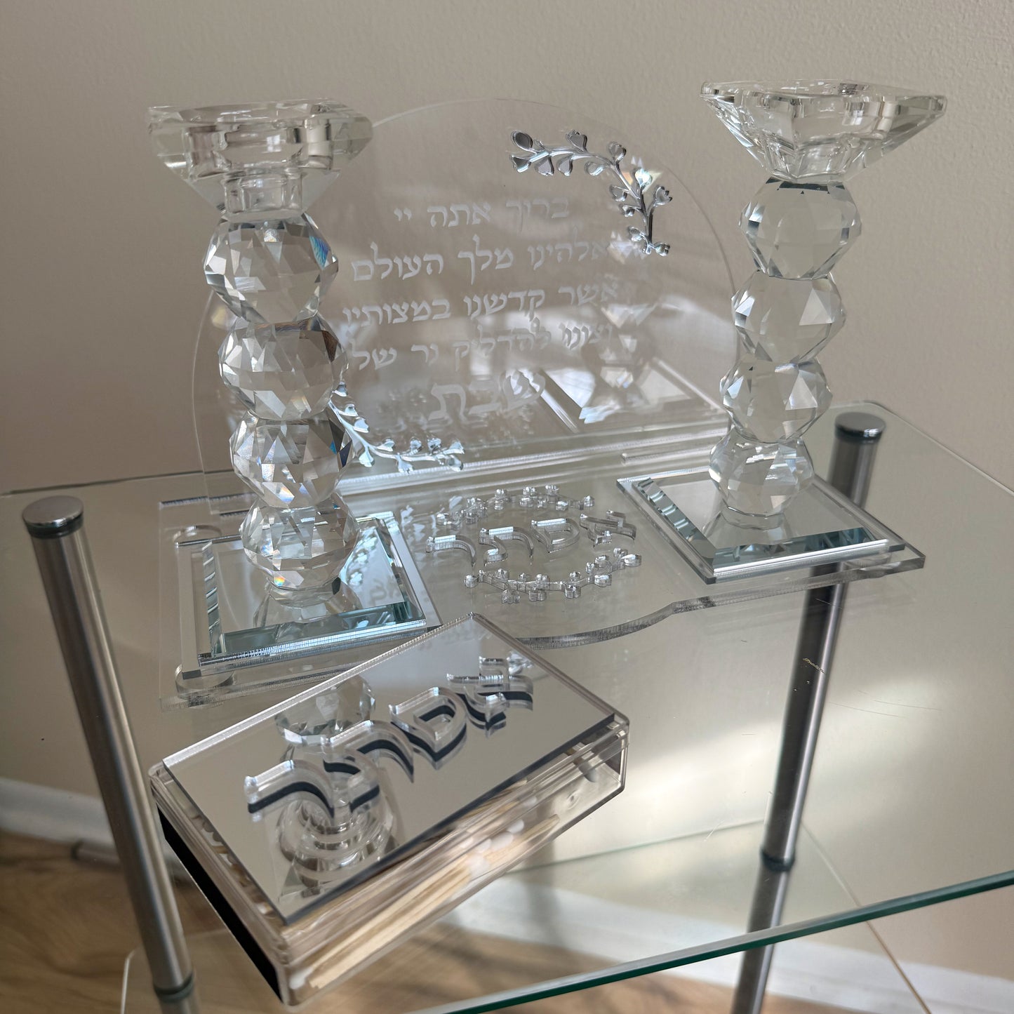 Personalized Shabbat Candles with Crystal Holders