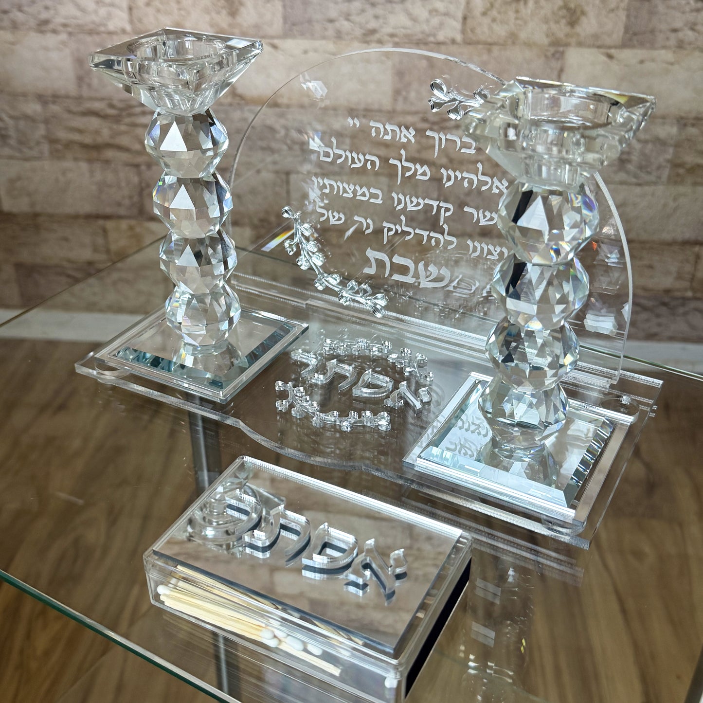 Personalized Shabbat Candles with Crystal Holders