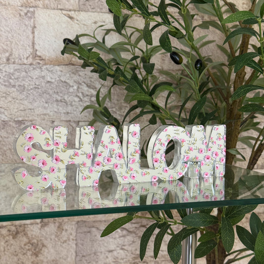 Pink Floral Shalom Acrylic Sculpture
