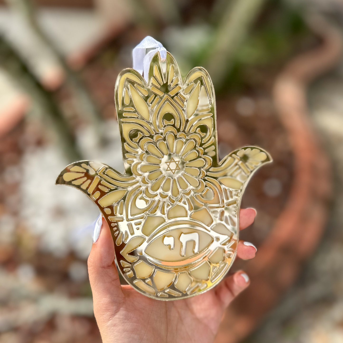 Gold Hanging Chai Hamsa