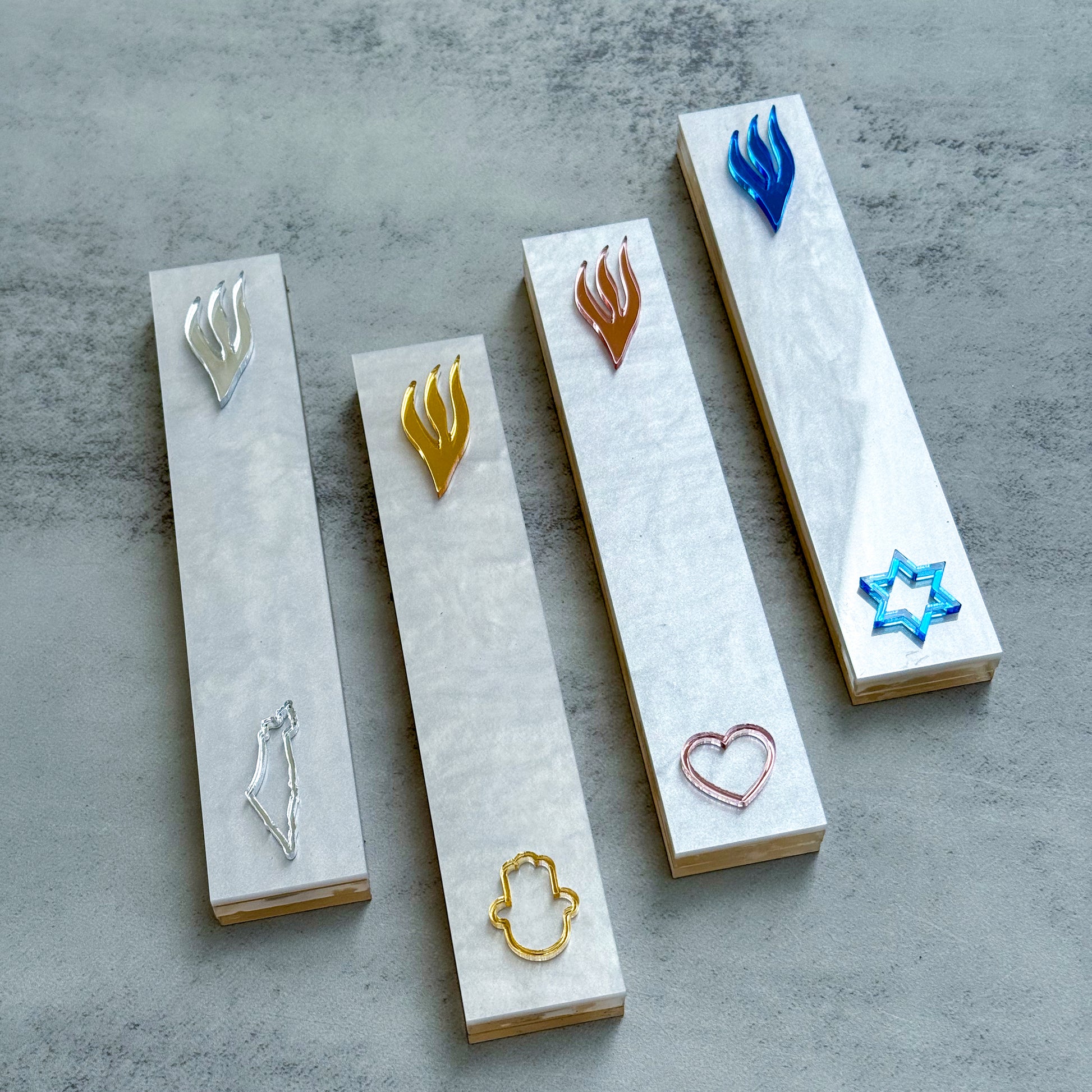 White Pearl Outline Mezuzah