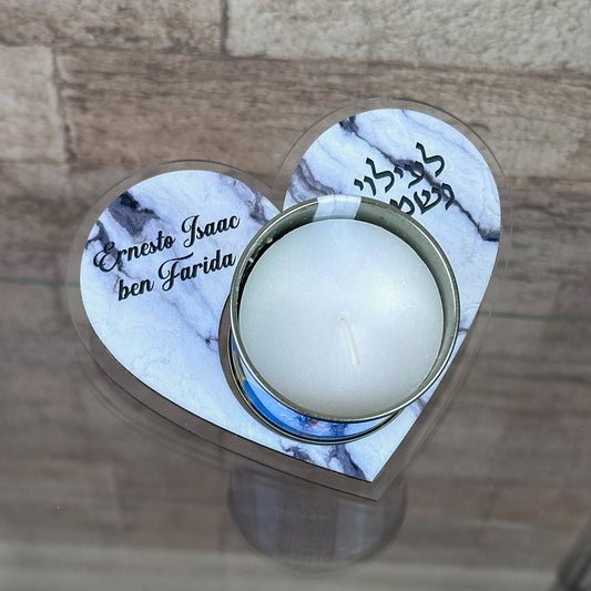 Personalized Ner Neshama Holder (Heart)
