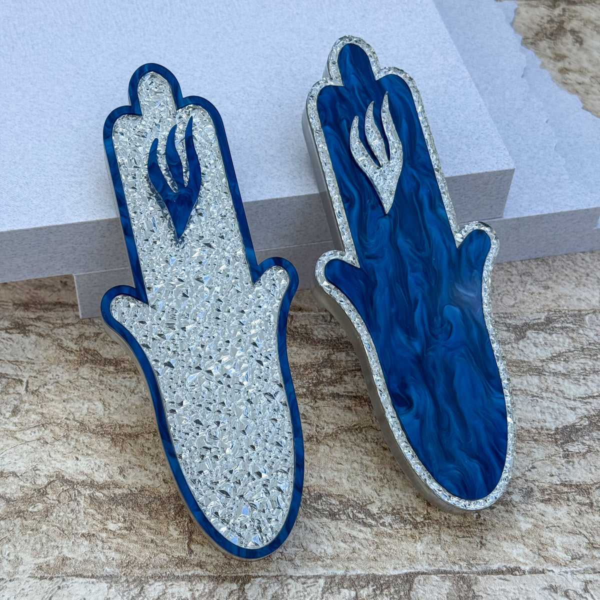Blue Pearl Hamsa Mezuzah