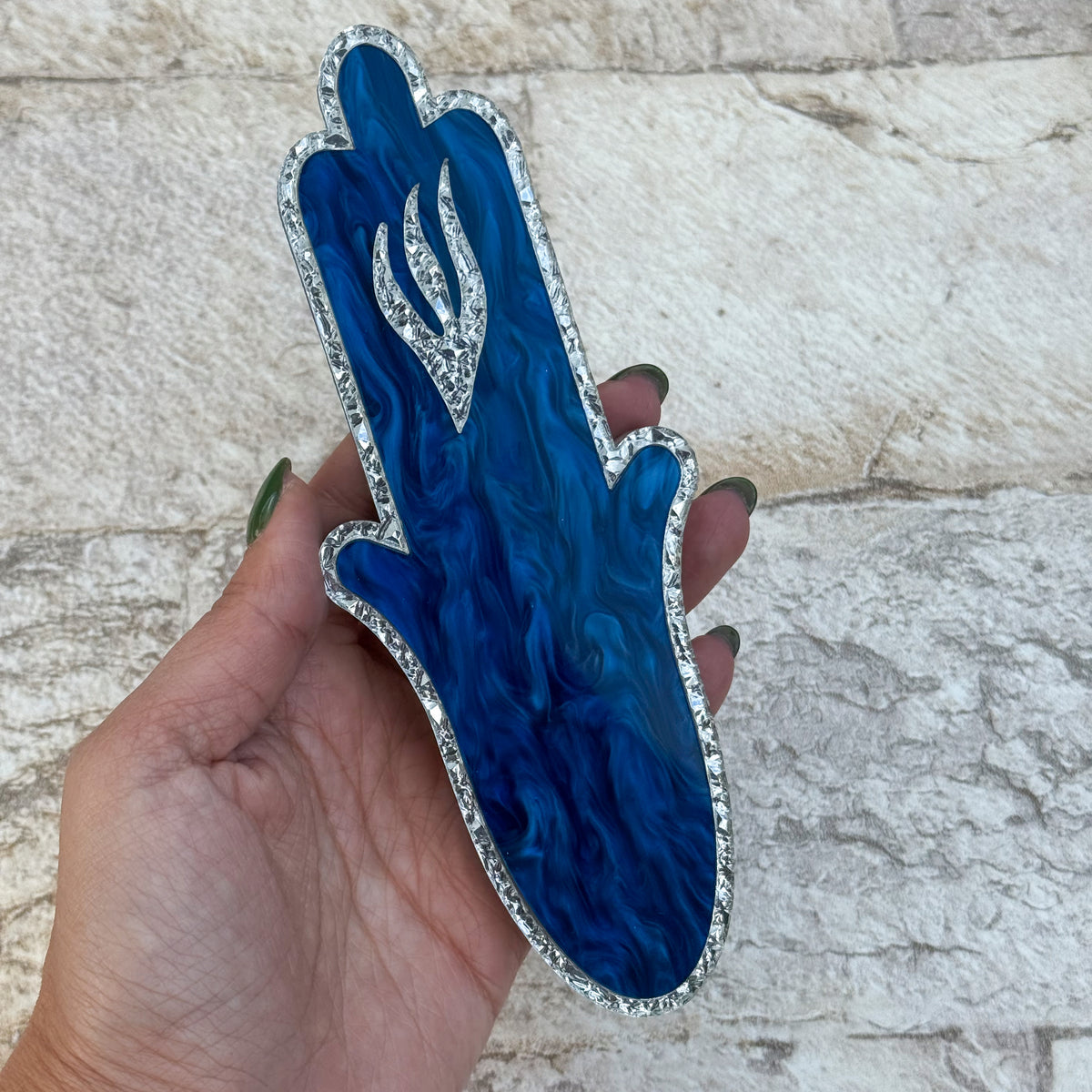 Blue Pearl Hamsa Mezuzah