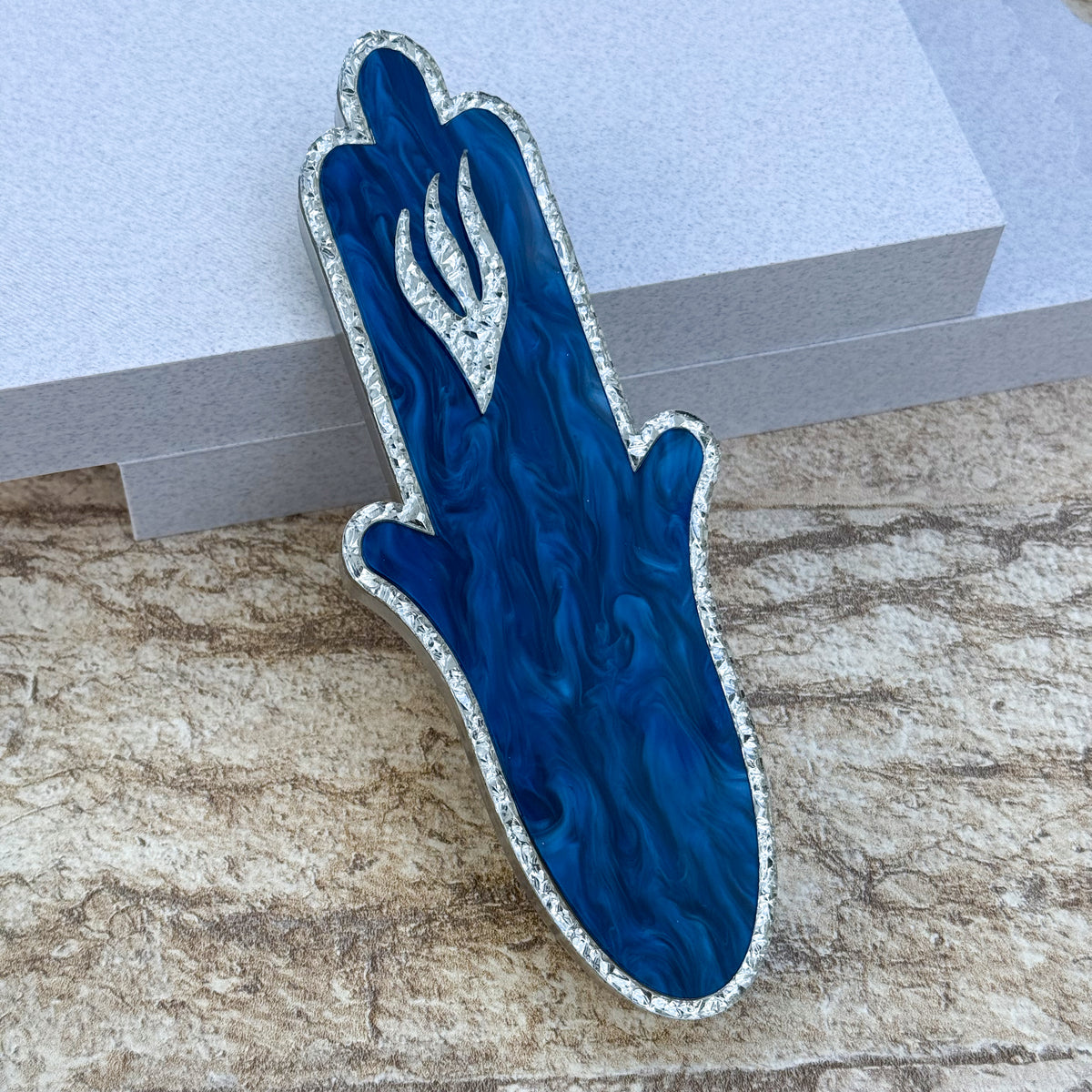 Blue Pearl Hamsa Mezuzah