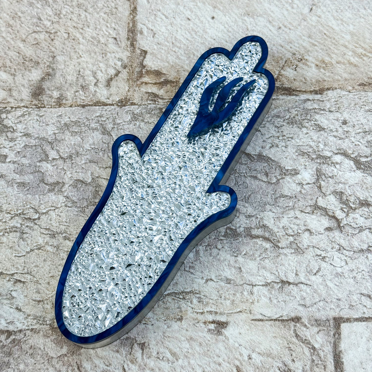 Silver Crackle Hamsa Mezuzah