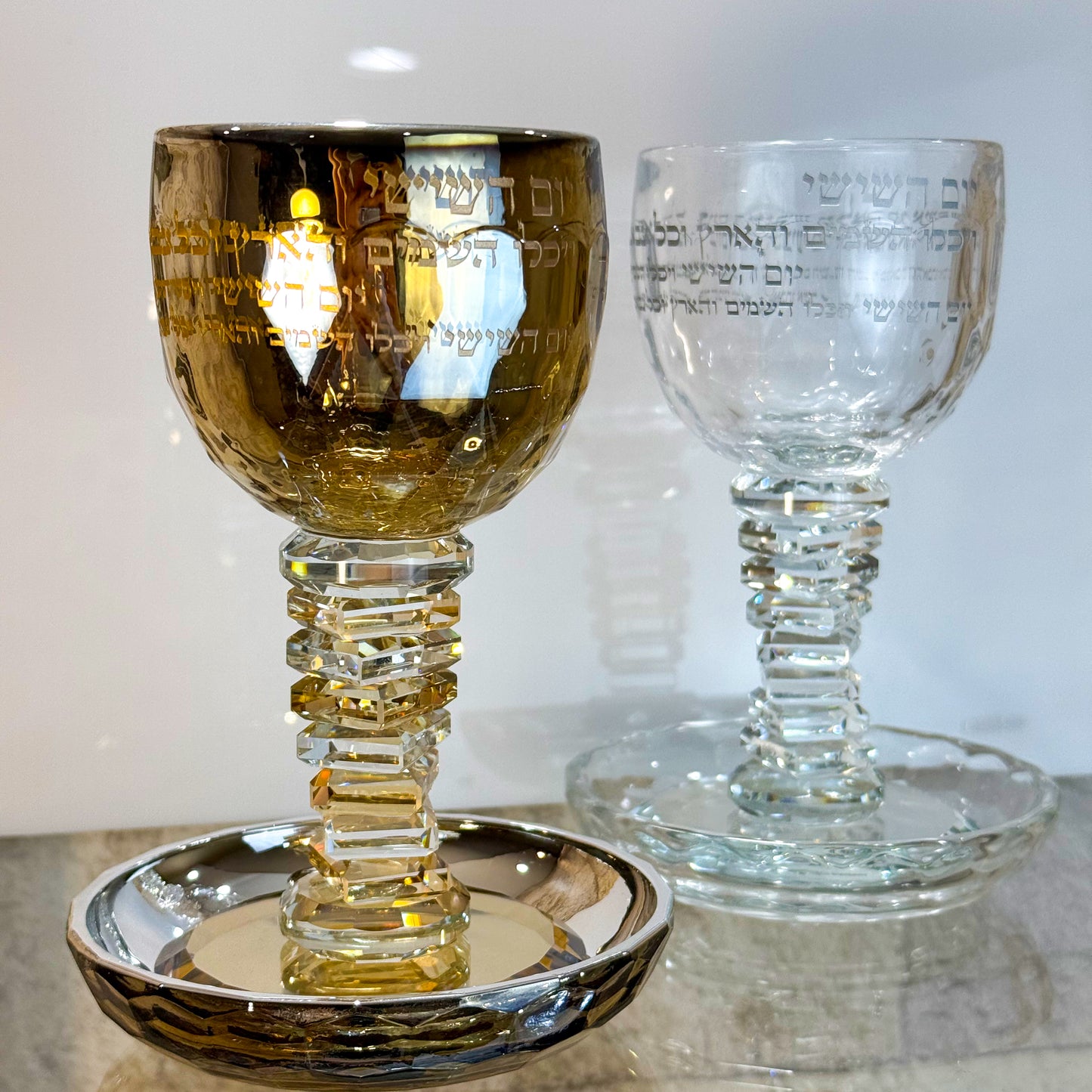 Personalized Gold Crystal Steps Kiddush Cup- יום השישי