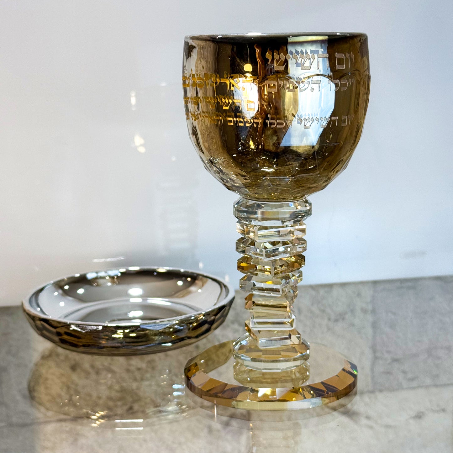 Personalized Gold Crystal Steps Kiddush Cup- יום השישי