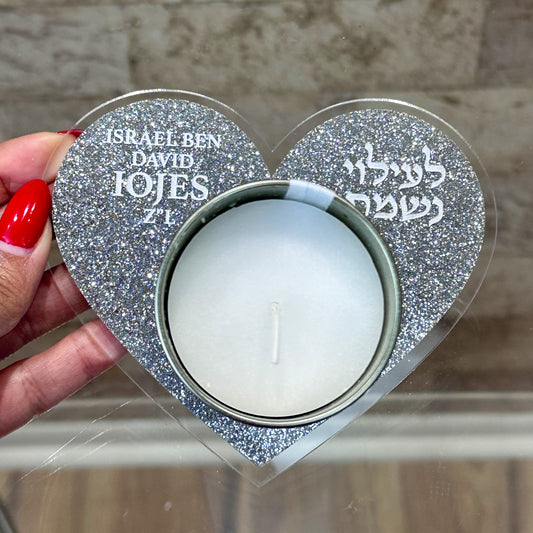 Personalized Ner Neshama Holder (Heart)