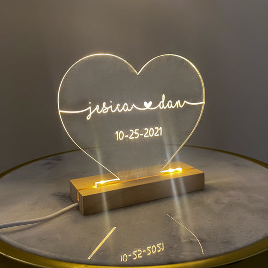 Personalized Heart Acrylic Night Light