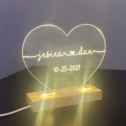 Personalized Heart Acrylic Night Light