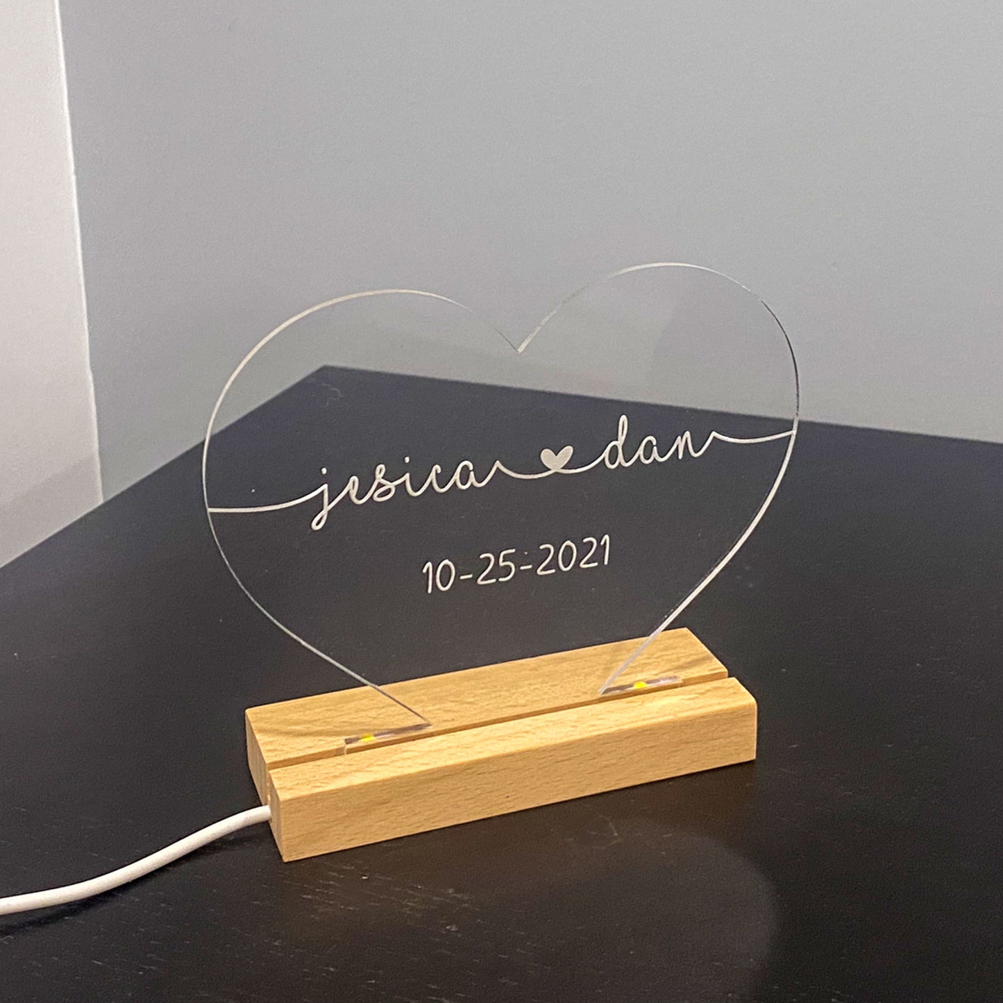 Personalized Heart Acrylic Night Light