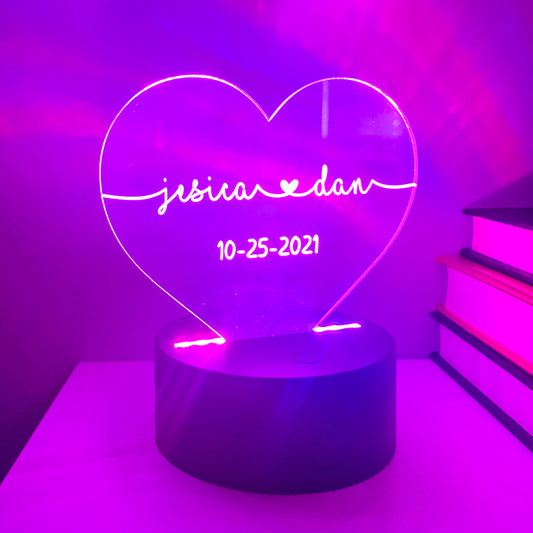 Personalized Color Changing Heart Acrylic Night Light